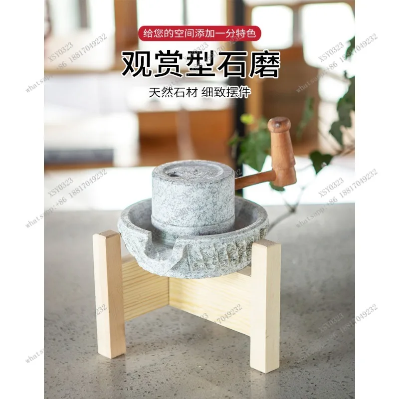 Natural Mini Stone Mill Retro Ornament Vintage Grinder Home Decor Creative Gift