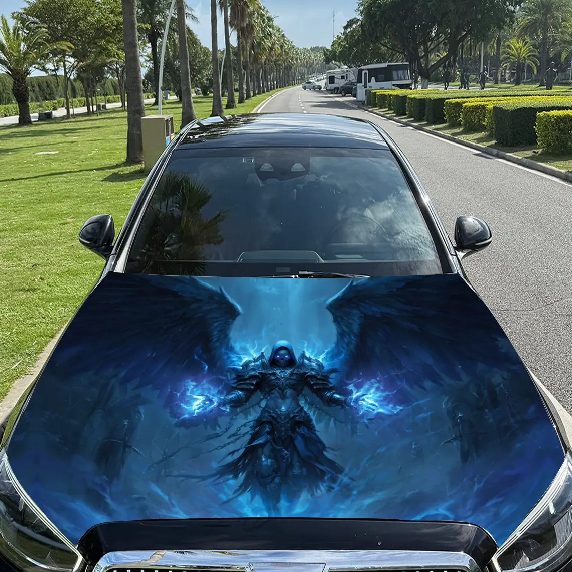 

Синяя виниловая пленка для автомобиля с пламенным черепом, водонепроницаемая наклейка на капот автомобиля из ПВХ, самоклеящиеся устойчивые к царапинам наклейки для