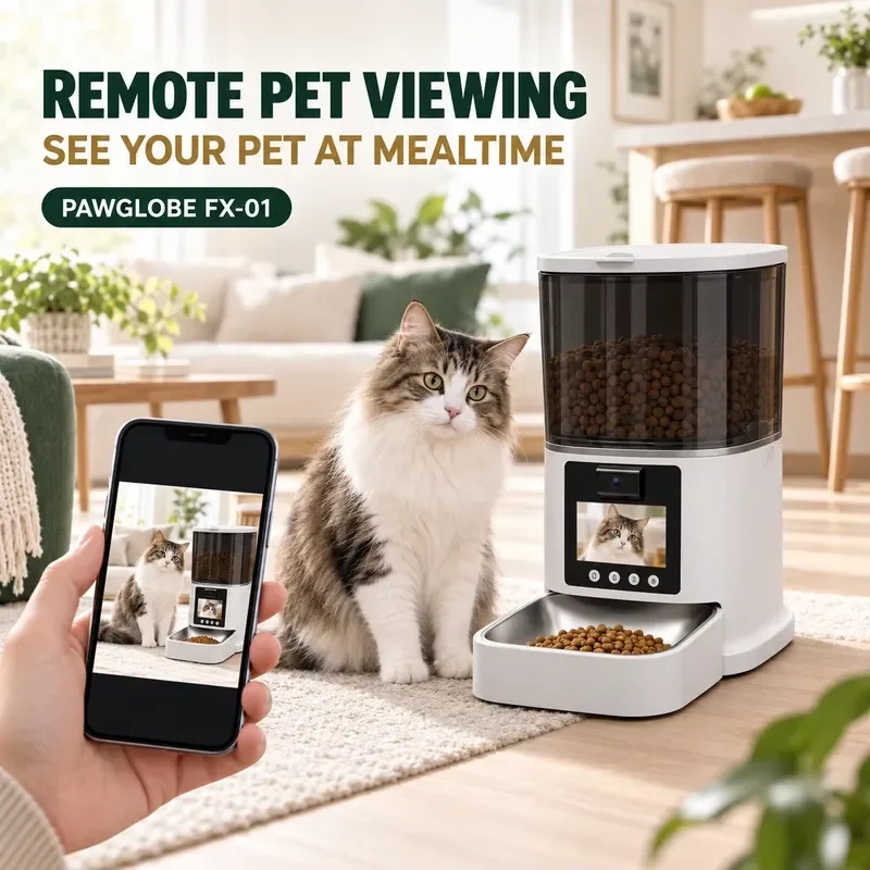 Smart cat food feeder FX-01 4.5L with rotating camera, real-time video, regular feeding and portion control, suitable for