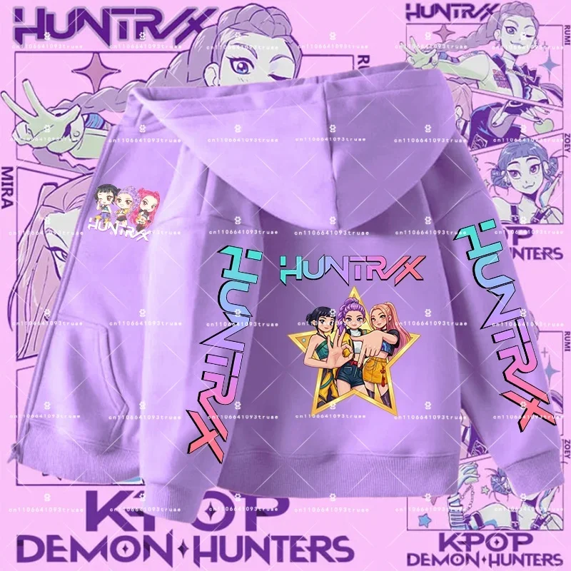 

Детская осенняя толстовка на молнии с капюшоном, новая, в стиле K-Pop Demon Hunters, с длинным рукавом, спортивная одежда, аниме, мультяшная одежда для мальчиков и девочек, модная ​