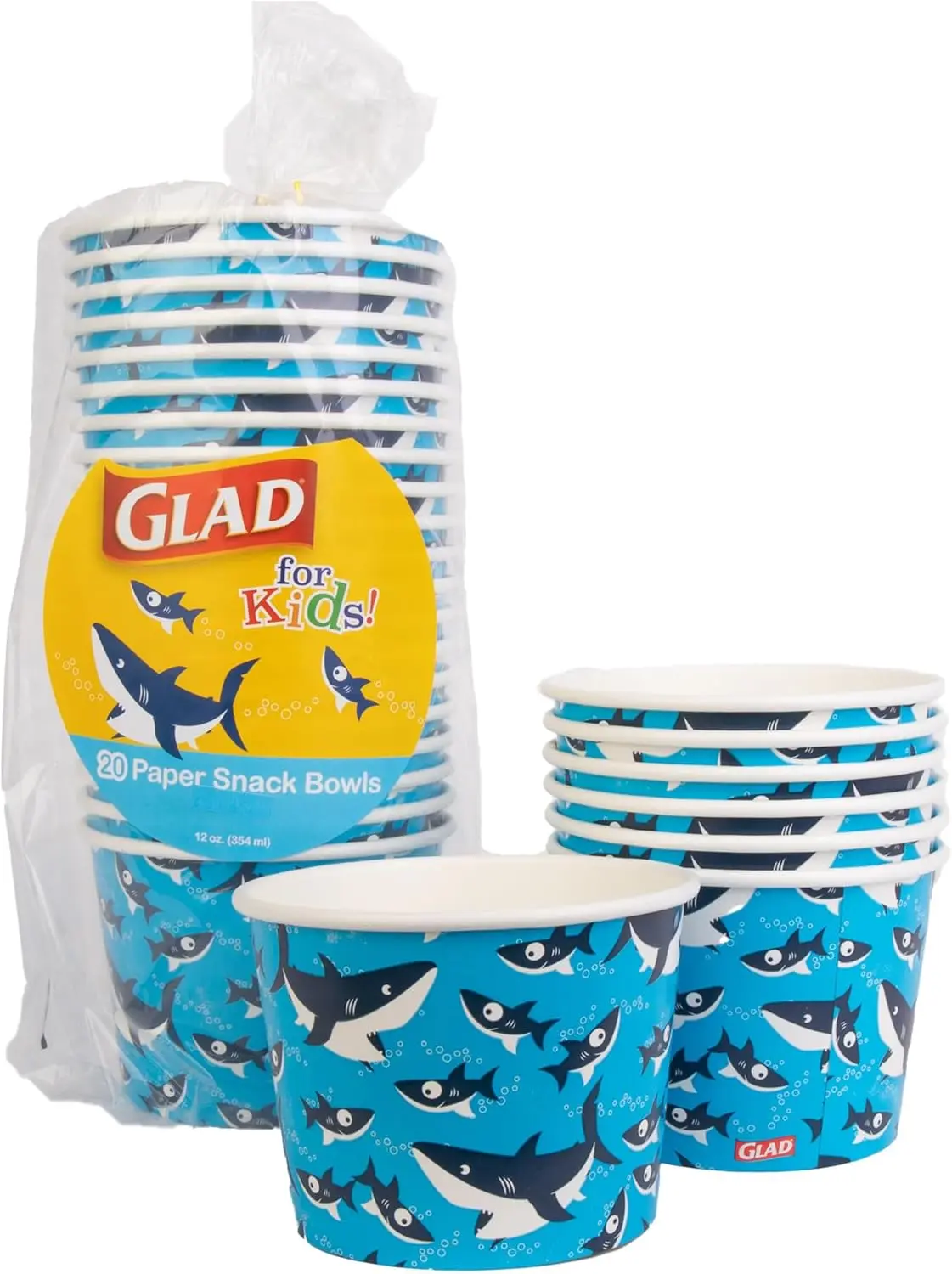 

Shark Paper Snack Bowls for Kids Heavy Duty Soak-Proof Microwavable Disposable Cups 12 oz 20 Count