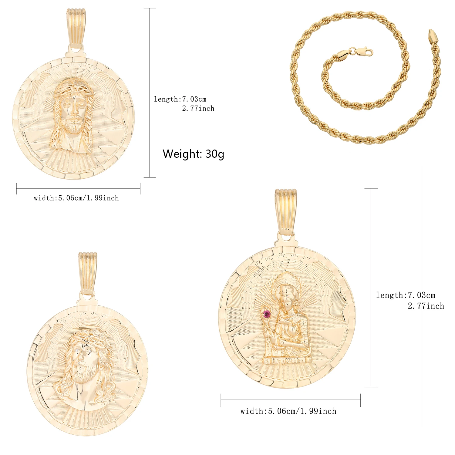 Everyday wearable round patterned pendant ② Chief design, Virgin Mary design, retro and elegant hip-hop style.