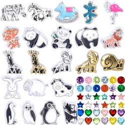 20Pcs/Lot Mix Styles Animal Penguin Tiger Panda Rabbit Kangaroo Elk Floating Charms Jewelry Fit Glass Locket Pendant Necklaces