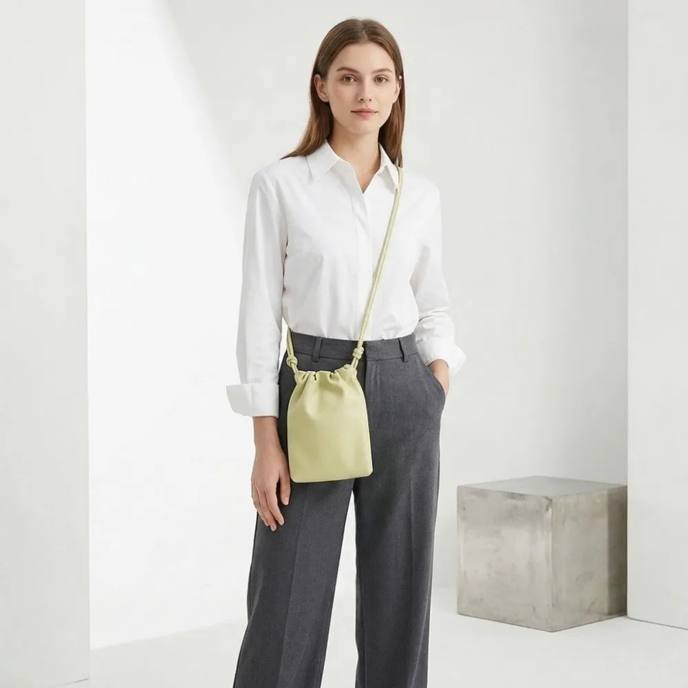 

Casual Drawstring Crossbody Bag Pu Leather Large Capacity Mini Bucket Bag Lightweight Candy Color Shoulder Purse