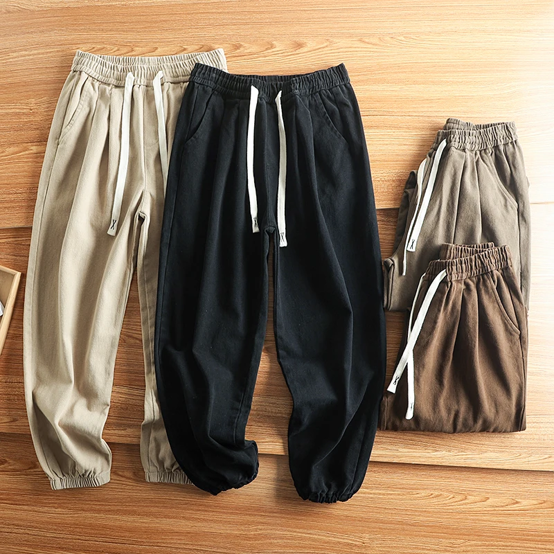 

Мужские повседневные брюки из чистого хлопка Thiened Waed для весны и осени, свободные широкие брюки с манжетами, модная городская молодежная одежда