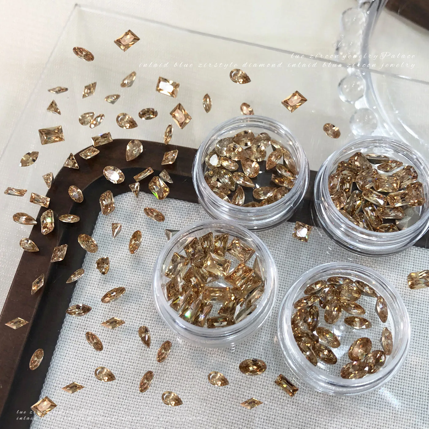20pcs/jar 5A Zircon Nail Art Rhinestones Champagne Pointed Bottom Sparkling Inverted Edge Zircon Nail Decoration Accessories