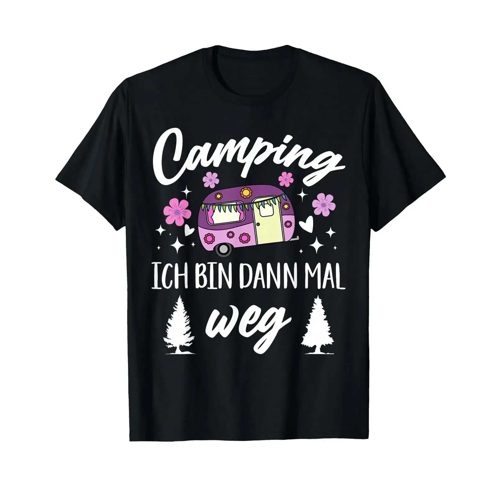 Camping T Shirt with German Text quot Ich Bin Dann Mal Weg Language black vintage Washed Breathable designer clothes streetwear