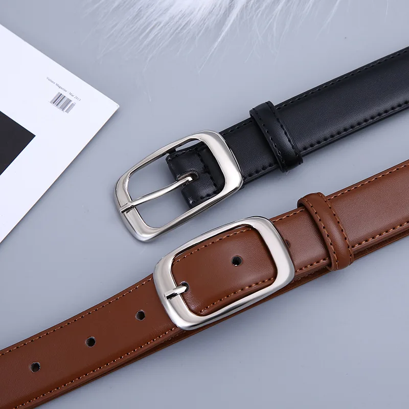 Women's Waist Belt Casual Denim Accessory Elegant Brown Faux Leather Strap with Silver Buckle for Daily Office Wear Durable