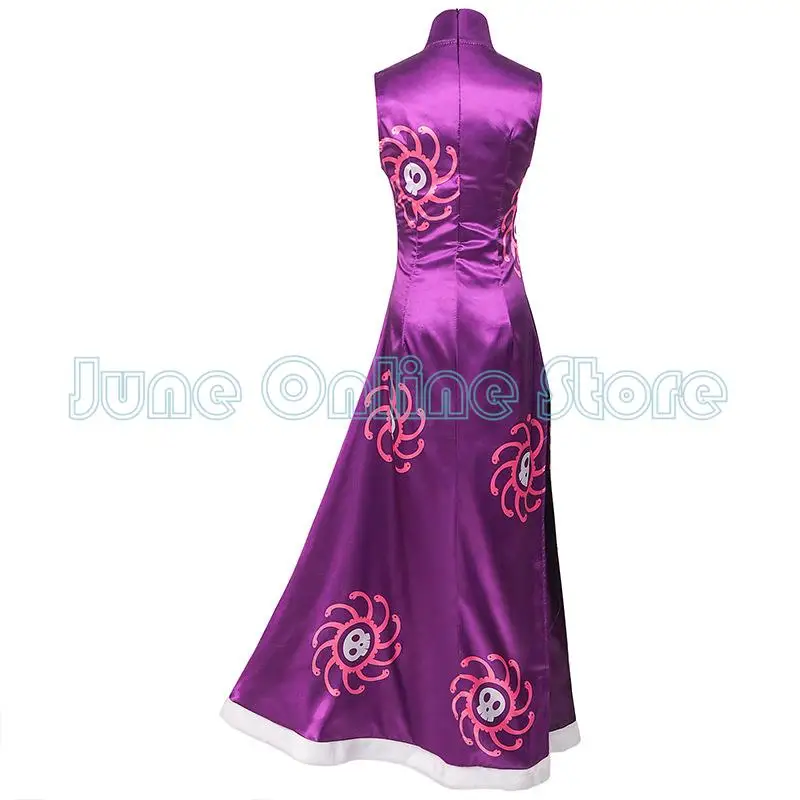 Anime Boa Hancock Costume Cosplay Warlords of The Sea Empire Purple Printing Chi-pao Dress donna Sexy Carnival Halloween Suit