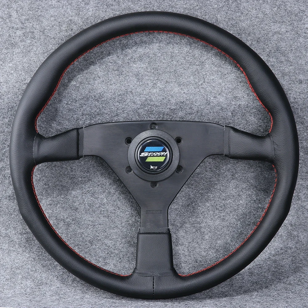 For Spoon Sports Italy 14inch/350mm Black Genuine Leather Drift Sport Steering Wheel