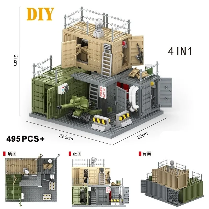 4 IN 1 WW2 Esercito Militare Soldati SWAT Contenitore Della Polizia Arma Cannone Base Modello Building Blocks Mattoni Giocattoli Per Bambini