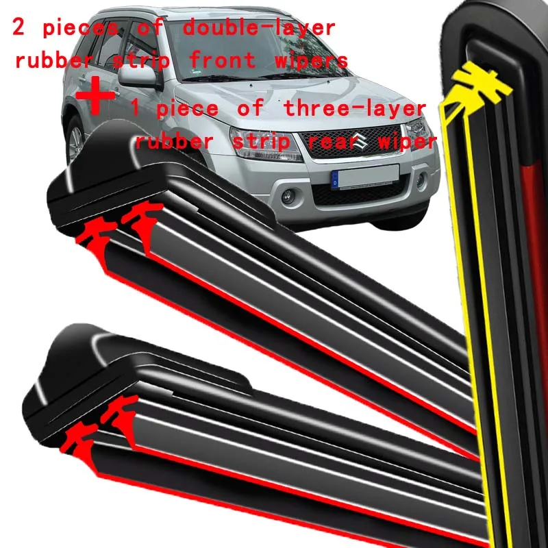 

Silicone Front & Rear Wiper Set For Suzuki Grand Vitara 2005 - 2015 2006 coated windshield wiper blade 19"+19"+12"