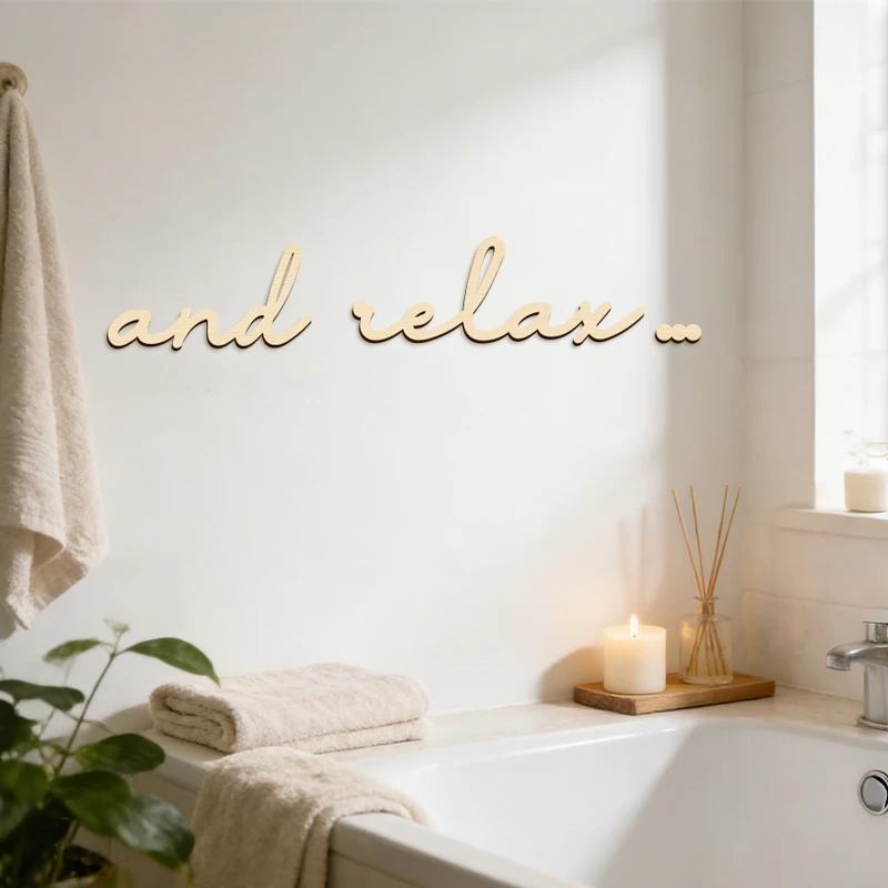 3D Stereoscopic 'Relax' Wooden Wall Stickers Bathroom Wall Stickers Bohemian Wood Phrase for Shower Bath Relaxation Wall Decor