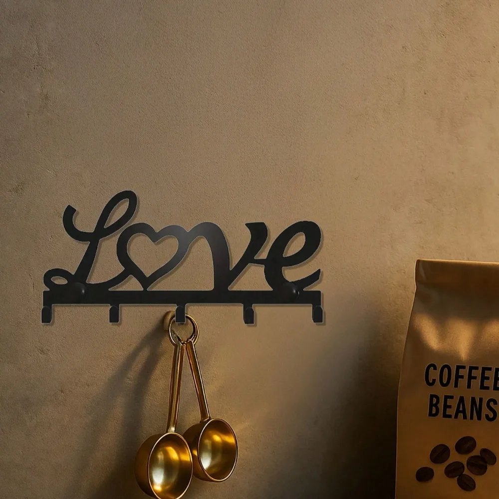 قطعة واحدة من حامل المفاتيح المعدني الأسود الحديث ذو الطابع الفني - مثبت على الحائط، سهل التركيب - منظم مدخل أنيق #5