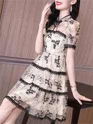 Summer 2023 New French Luxury Vintage Style Celebrity Chinese Fairy Lace Mesh Embroidery Dress