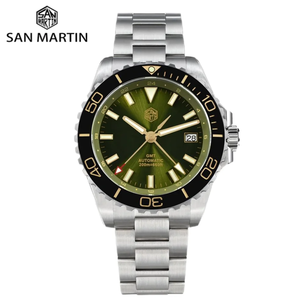 

San Martin 39mm Automatic NH34 Men's Watch Sport GMT Diving 20Bar Enamel Dial Sapphire AR Self Winding Wristwatch Montre SN0136