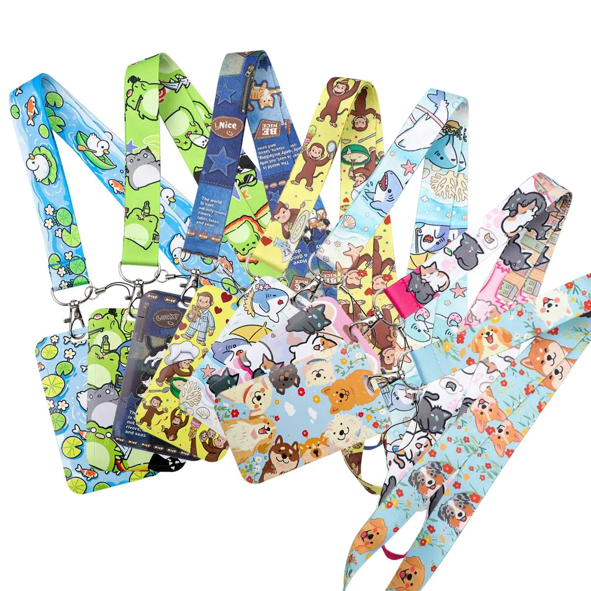 Kawaii Cartoon Animal Lanyard Neck Strap Keychain Bus Pass ID Card Cover Badge Holder Mobile Phone Hang Rope Keyring Accessories