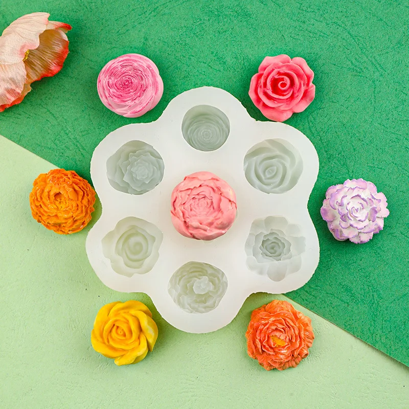 fleshiness 3D Rose Peony Fragrance Incense Candle Silicone Mold Cake Decoration Small Flowers DIY Car Gypsum Mold