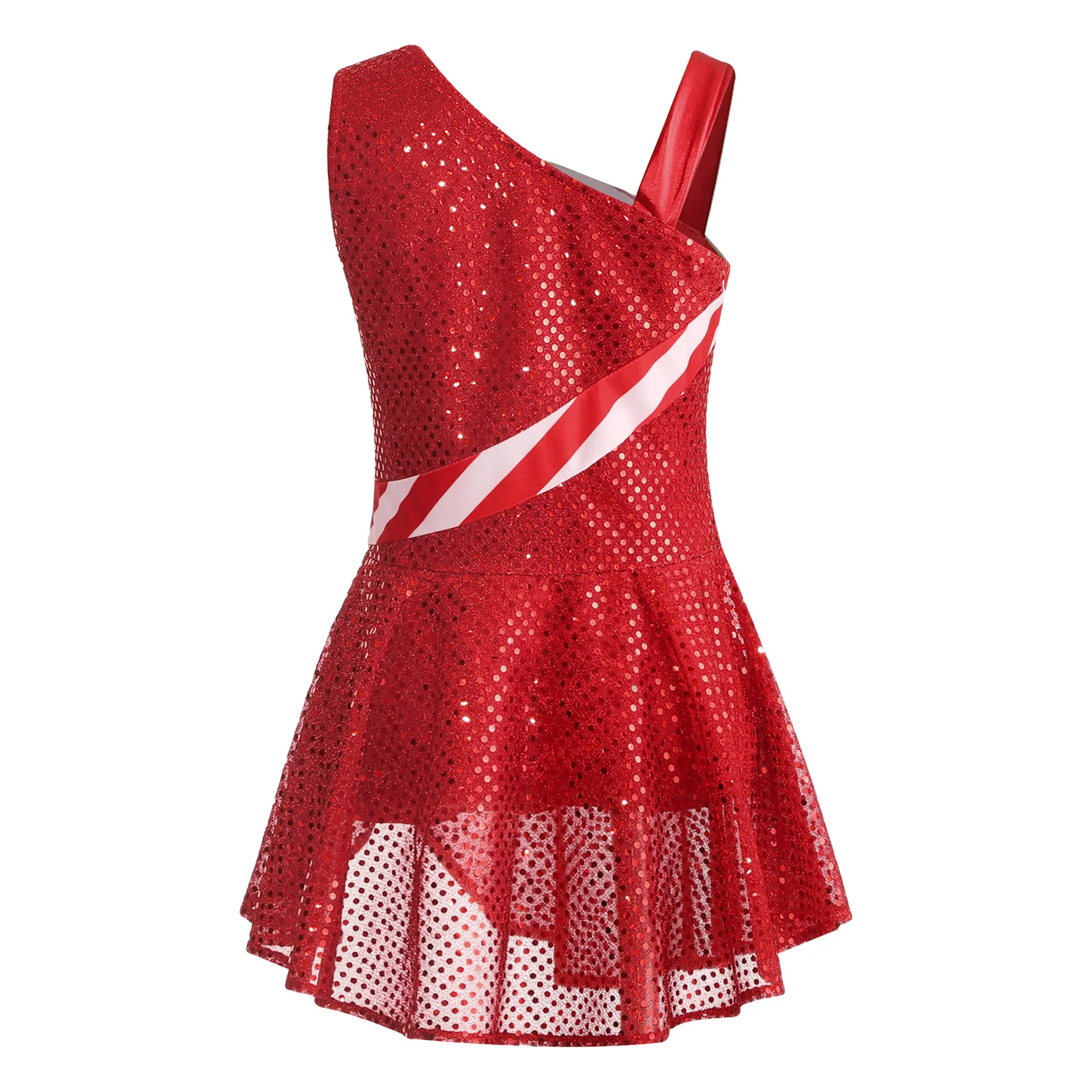 Girls Christmas Dress Xmas Santa Cosplay Costume Dance Leotard Sleeveless Shiny Sequins Dress New Year Gift Holiday Costumes