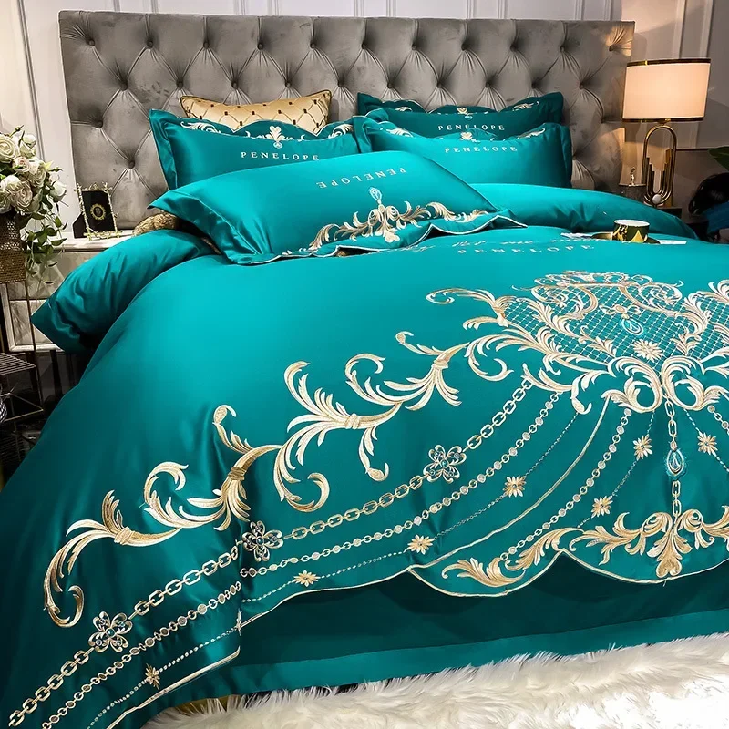 

European-Style Bed Sheet Four-Piece Set 100 Cotton High-End Atmospheric Ice Silk Quilt Cover Pure Cotton Bedding
