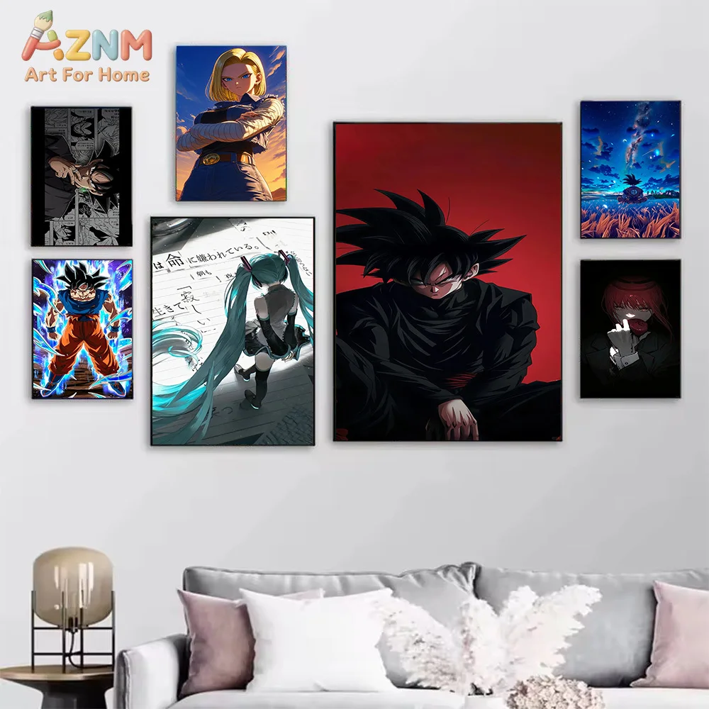 AZNM Dragon Ball & Hatsune Miku Anime Canvas Wall Art Print Vegeto Goku 18 Poster Unframed Home Room Decor Painting