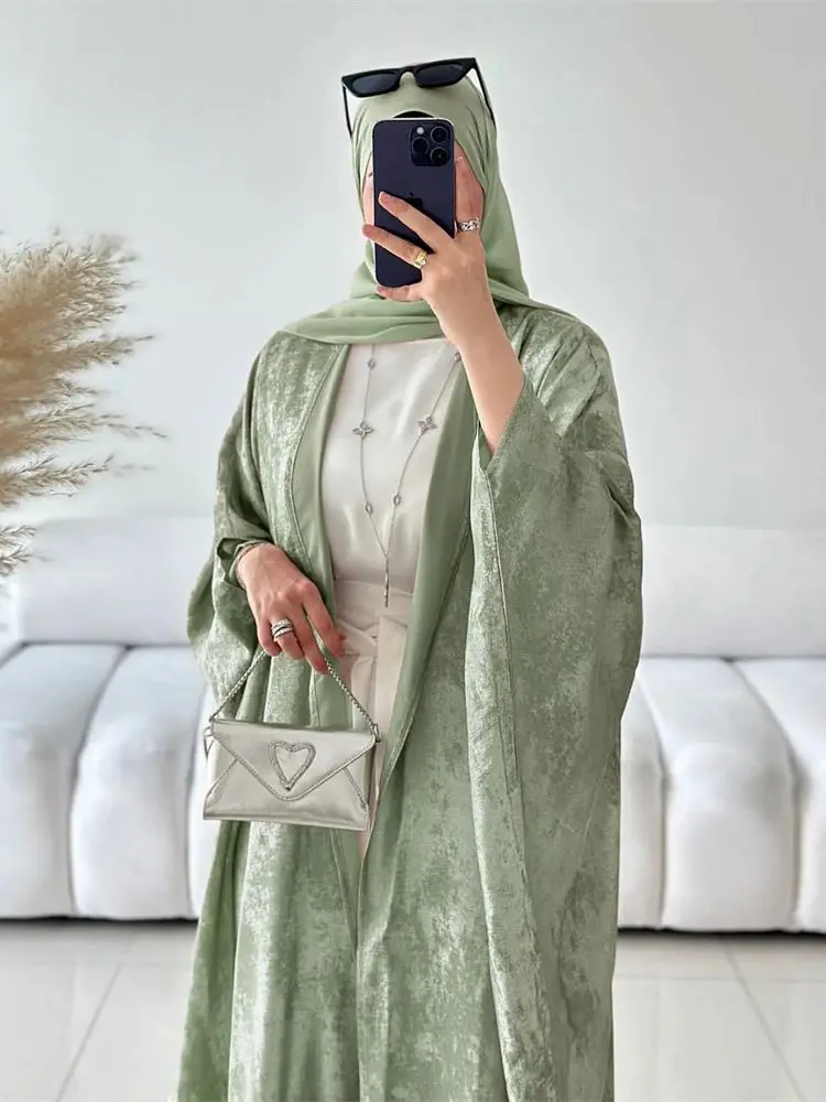 Kimono abierto de satén brillante para mujer, Abaya de lujo, Abayas musulmanas, Kaftan vestido, ropa islámica, Ramadán Eid, Dubai, 2024