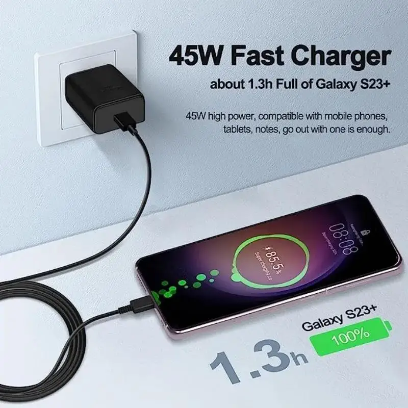 PD3.0 45W Super Fast Charger For Samsung Galaxy S23 S21 S22 Ultra S20 S10 Note 10+ 20 A54 USB Type C Cable Fast Charging