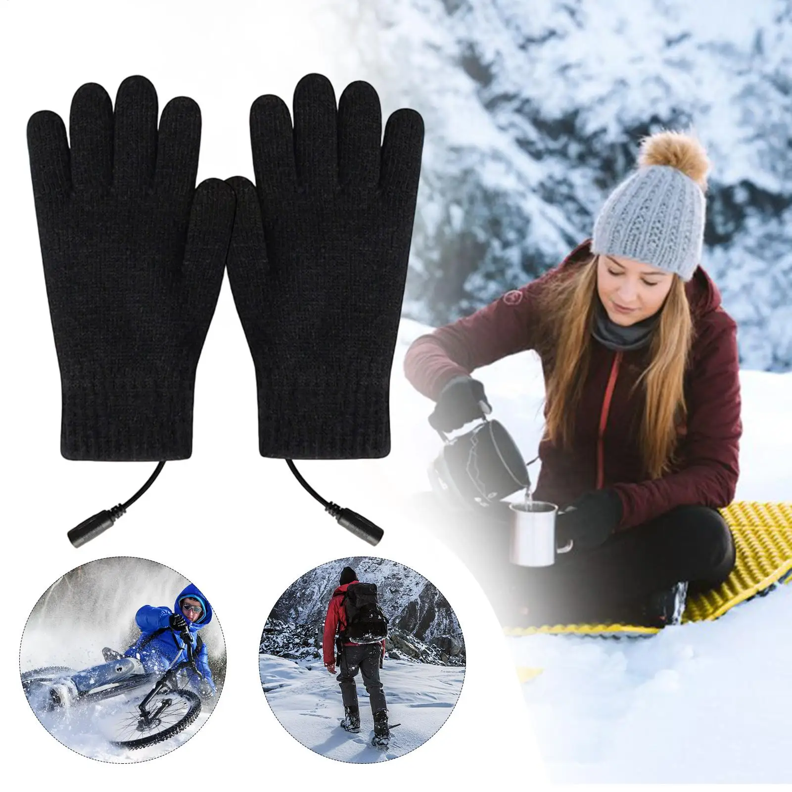 USB Heated Ski Gloves, Anti-Slip Touchscreen Design with 3 Heat Levels for Motorcycle Riding & Winter Snow Sports