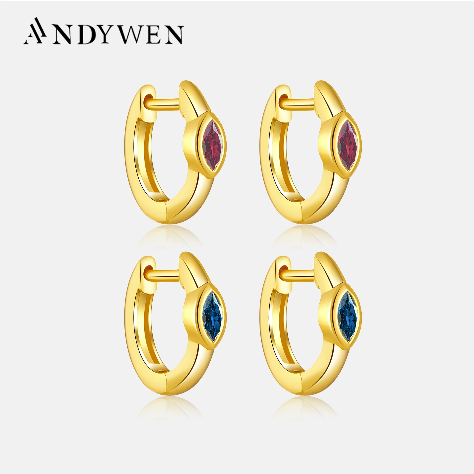

ANDYWEN 925 Sterling Silver Marquise Zircon Hoop Huggie Clip Piercing CZ Circle Loop Ring Earring 2025 Women Fashion Jewelry