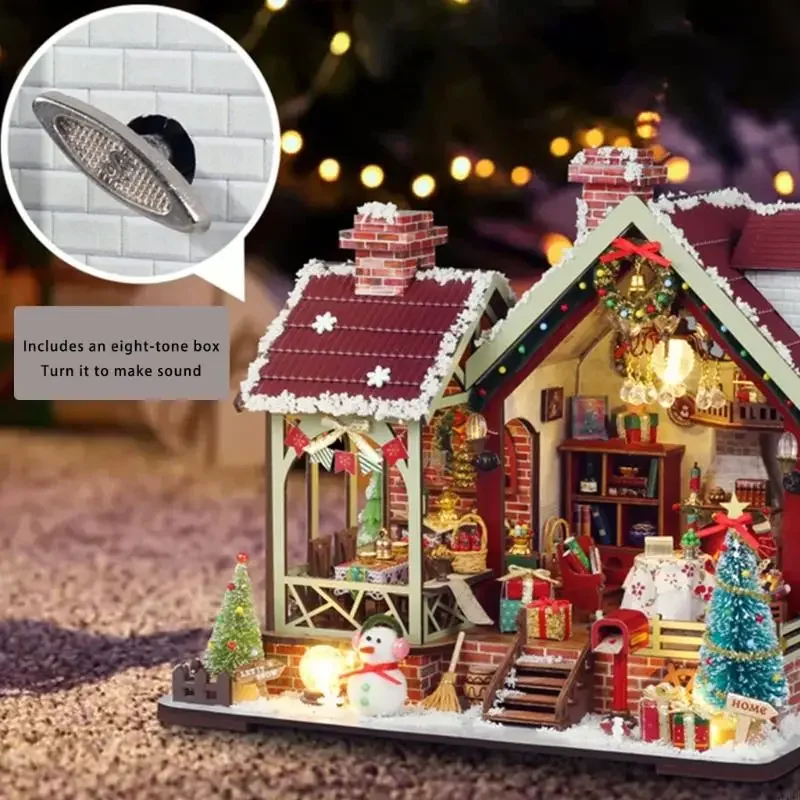 

Christmas Themed DIY Wooden Cottage Building Set Creative Construction Toy For Holiday Scenery Display 15UB
