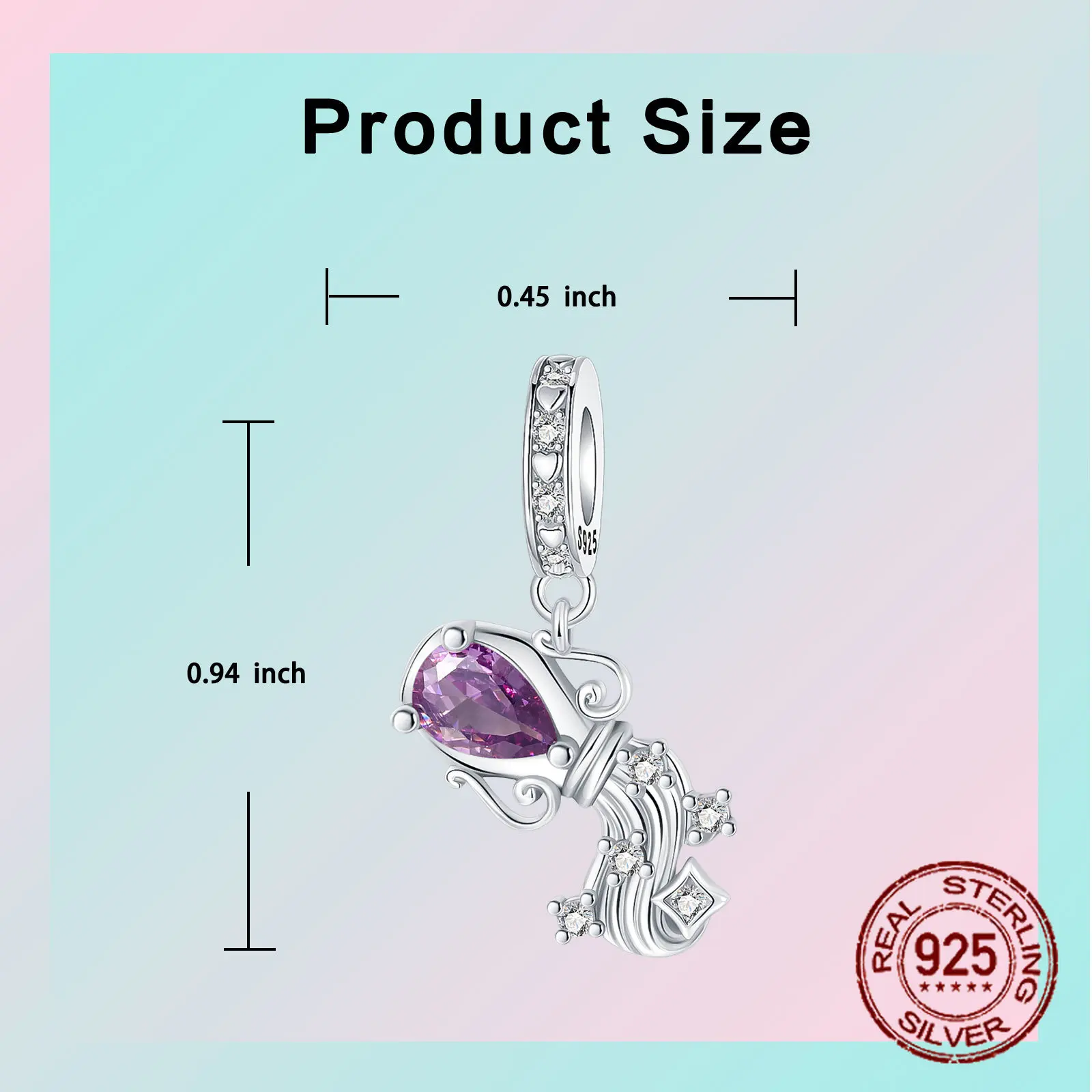 925 فضة 12 الأبراج الدلو الأرجواني دلاية من حجر الزركون سحر صالح الأصلي أساور ساحرة النساء DIY بها بنفسك مجوهرات هدية