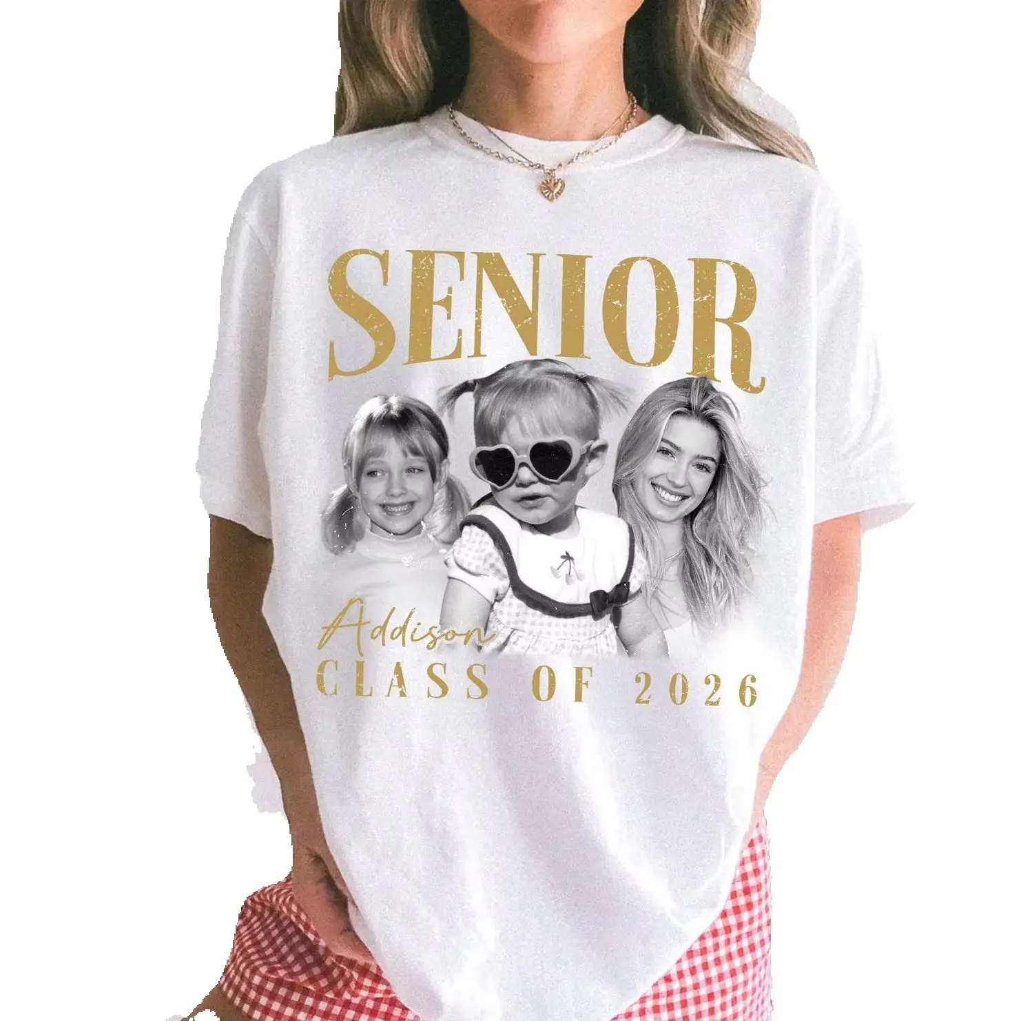 Personalised Photo Face Name Year Senior Shirt Unisex Cotton Fashion Tees Retro Graduate Picture Shirt Class of 2026 Student Tee