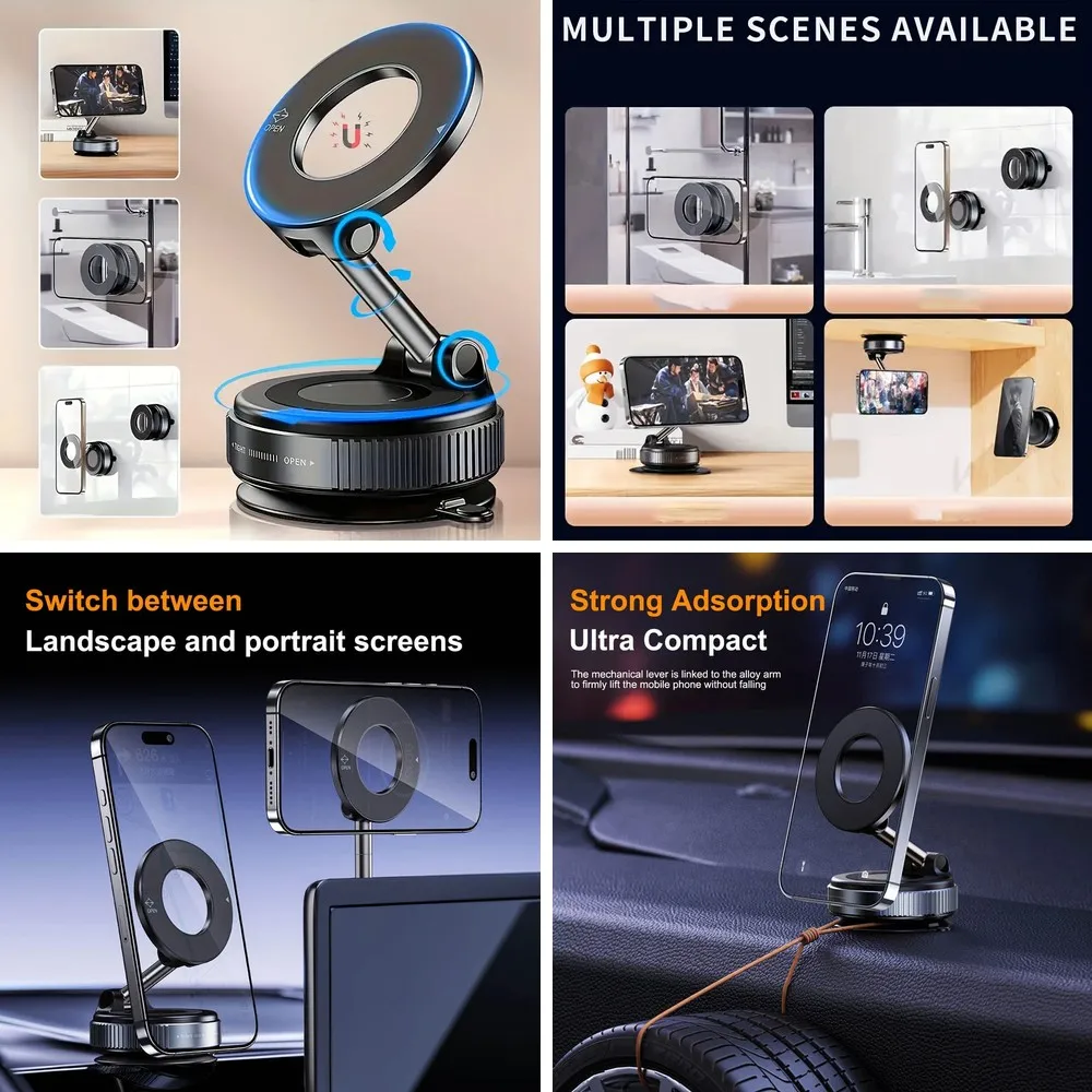 2025 Magnetic Car Phone Holder with Vacuum Suction, Universal Air Vent Mount for Navigation