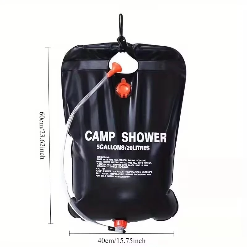 20L Solar Shower Bag Large Capacity Portable Foldable Outdoor Camping Bathing Water Storage Bag with Shower Head & Handle