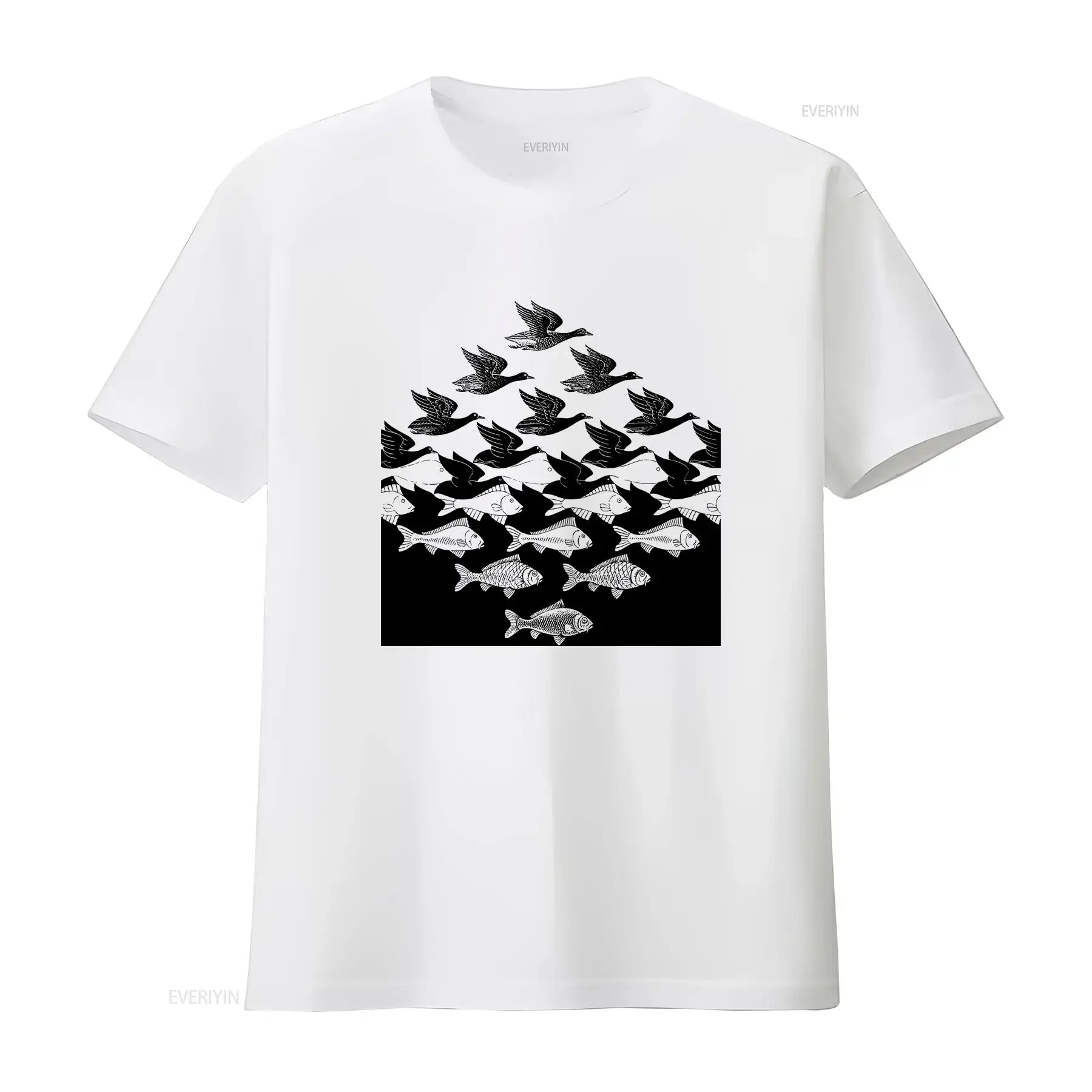 MC Escher Sky and Water I Art T Shirt vintage Washed Versatile Top For Everyday Wear streetwear Slightly Casual fashion graphic