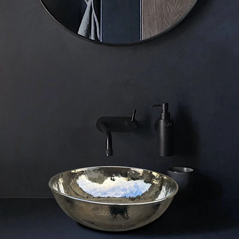 Retro European Art Metal Countertop Basin, Copper & Silver Personalized Single Bathroom Wash Sink