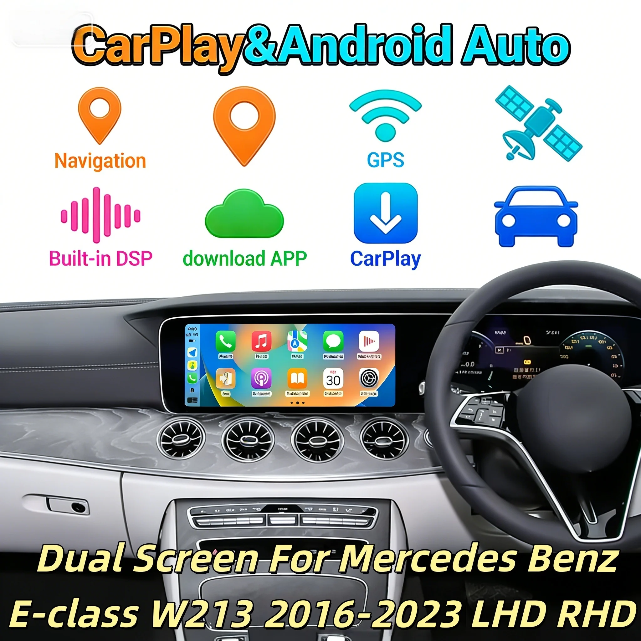 Dual 12.3inch LHD RHD For Mercedes Benz W213 2016-2023 Car Radio Stereo Multimedia Player Carplay GPS Navigation Touch Screen