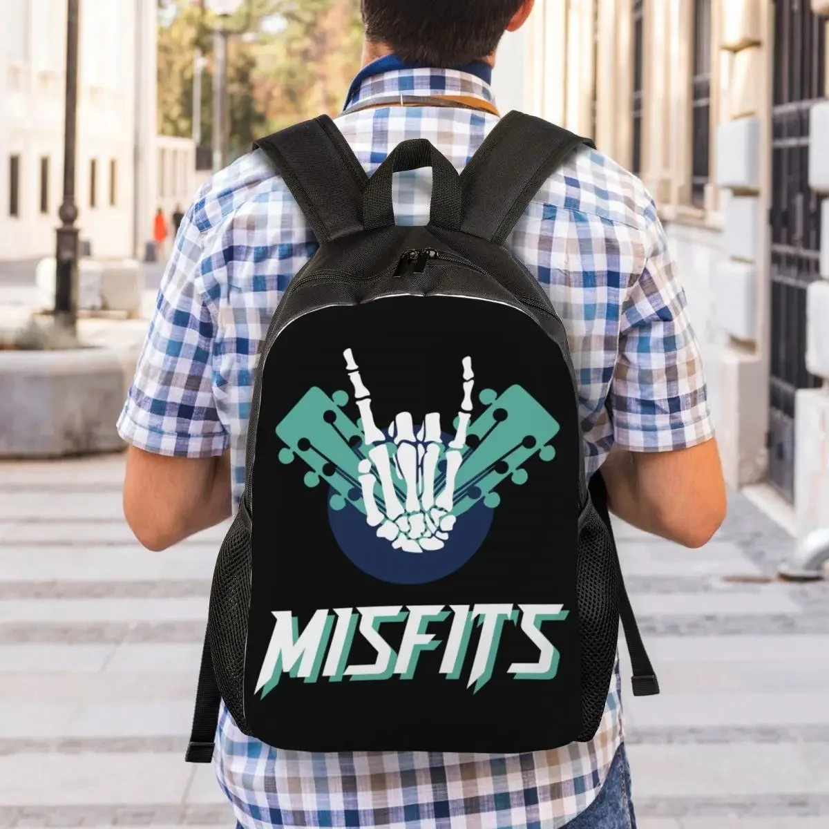 Custom Rock Band Misfits Skull Backpack for Men Women School College Student Bookbag Fits 15 Inch Laptop Heavy Metal Bags