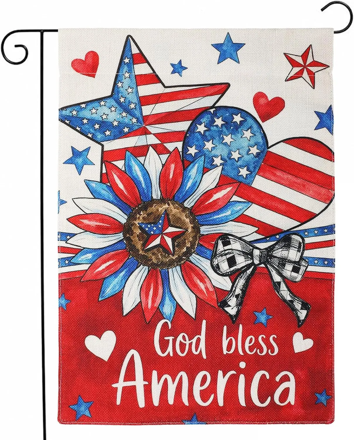 Patriotic Garden Flag 12x18 Inch, Double Sided Linen Small Yard Flag with Red White and Blue Daisy Patterns for America 250t PPZ