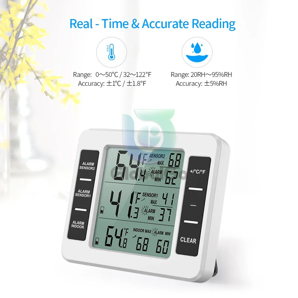 Intelligent Wireless Transmission Thermometer Alarm Thermometer Digital Wireless Sensor for Refrigerator Freezer Indoor Outdoor