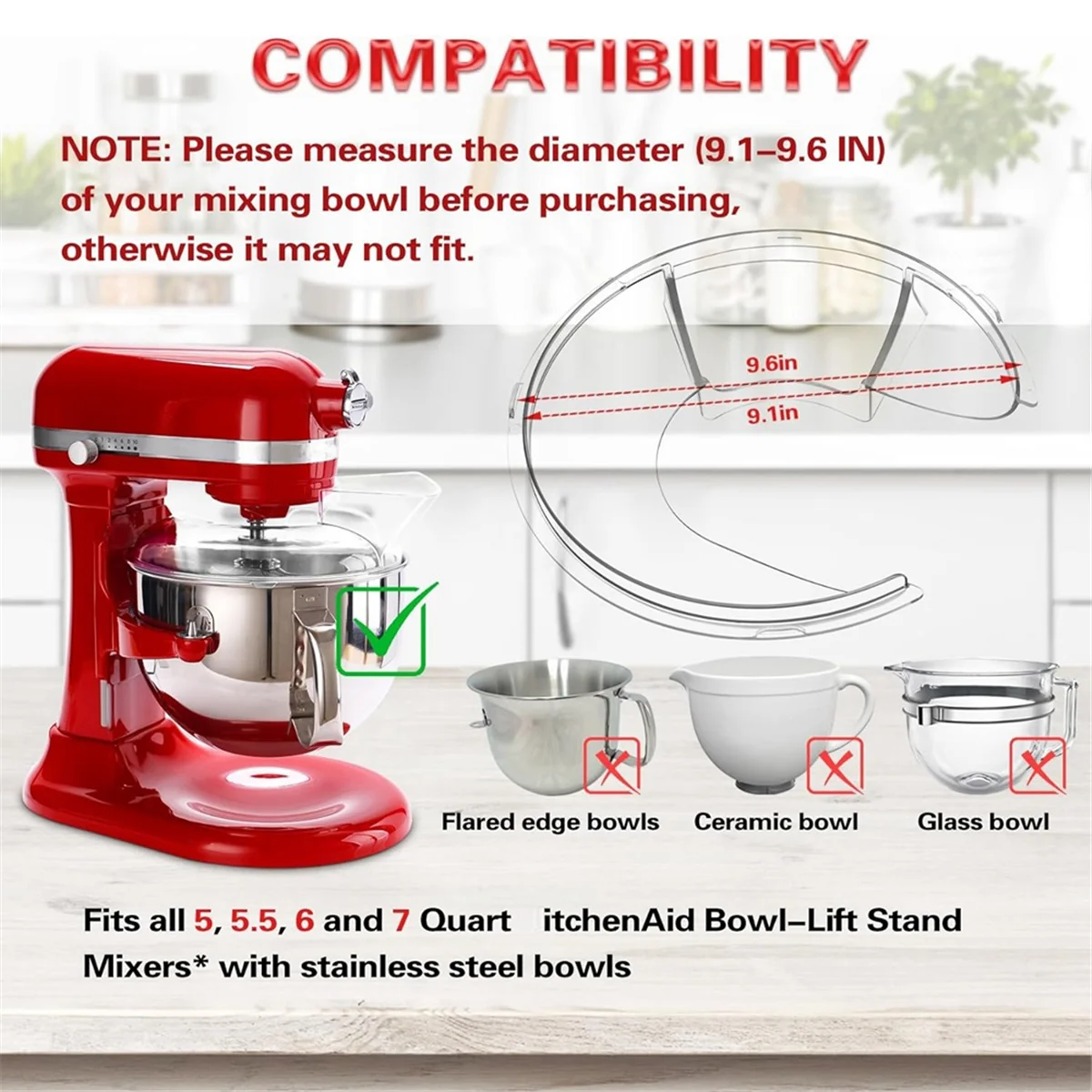 Y15APouring Shield pour Kitchenaid 5,5 litres, 6, 7, 8 Qt, bol en acier inoxydable, accessoires de mélangeur sur socle, protection contre les éclaboussures