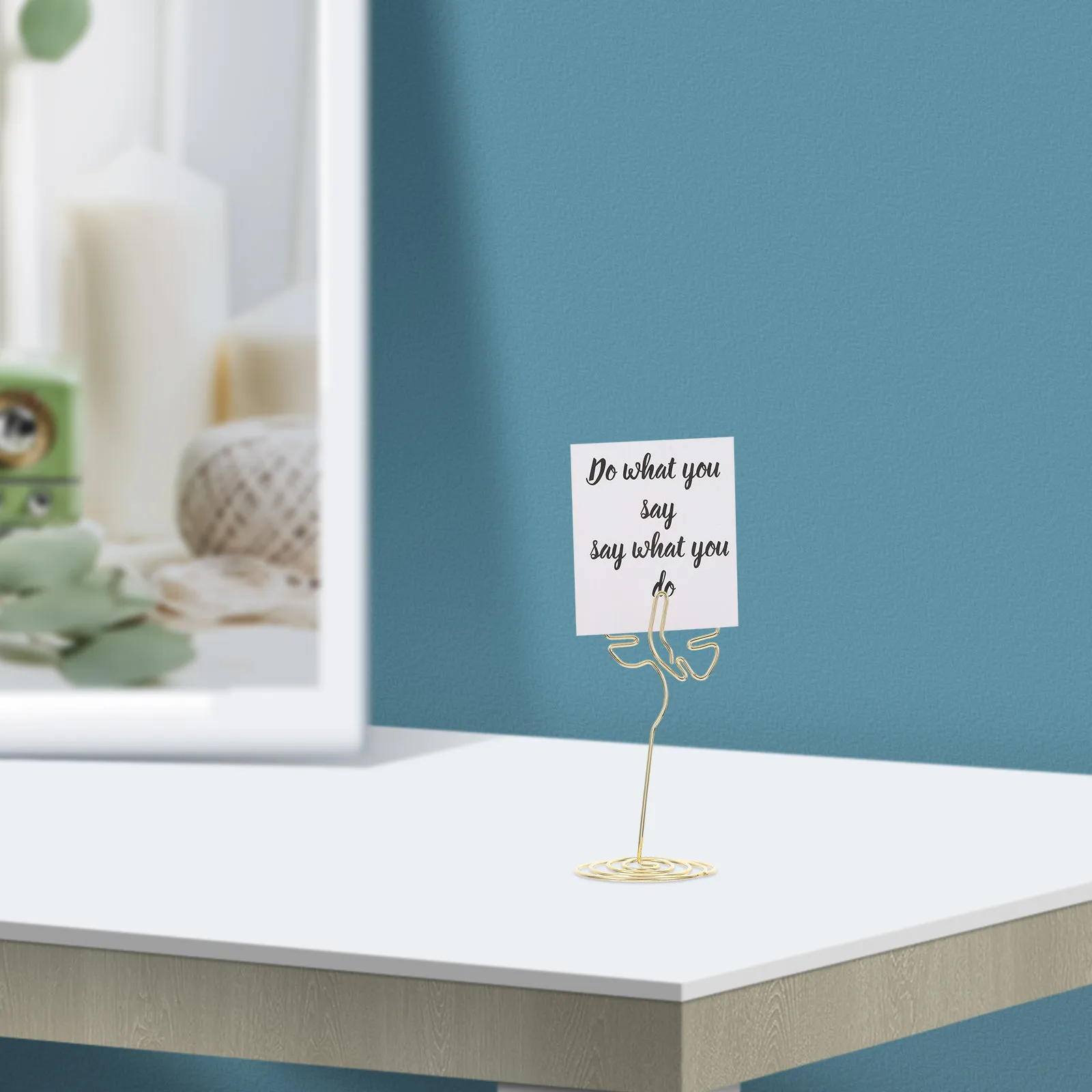 8 Pcs Business Card Holder Metal Monstera Desk Accessories Wedding Supplies Table Number Memo Paper Clips Reusable Decorations