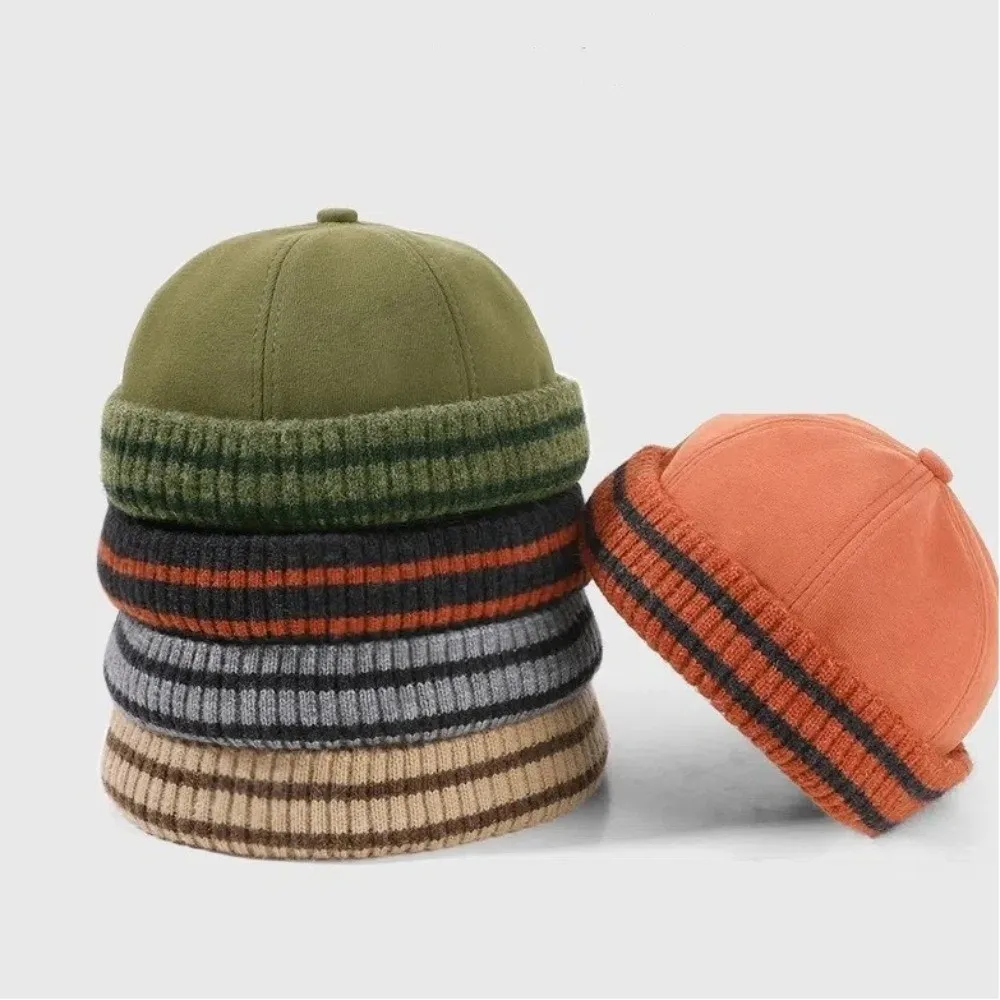 

Fashion Keep Warm Bucket Hat Brimless Solid Color Beanie Cap Japan-style Knit Hat Winter