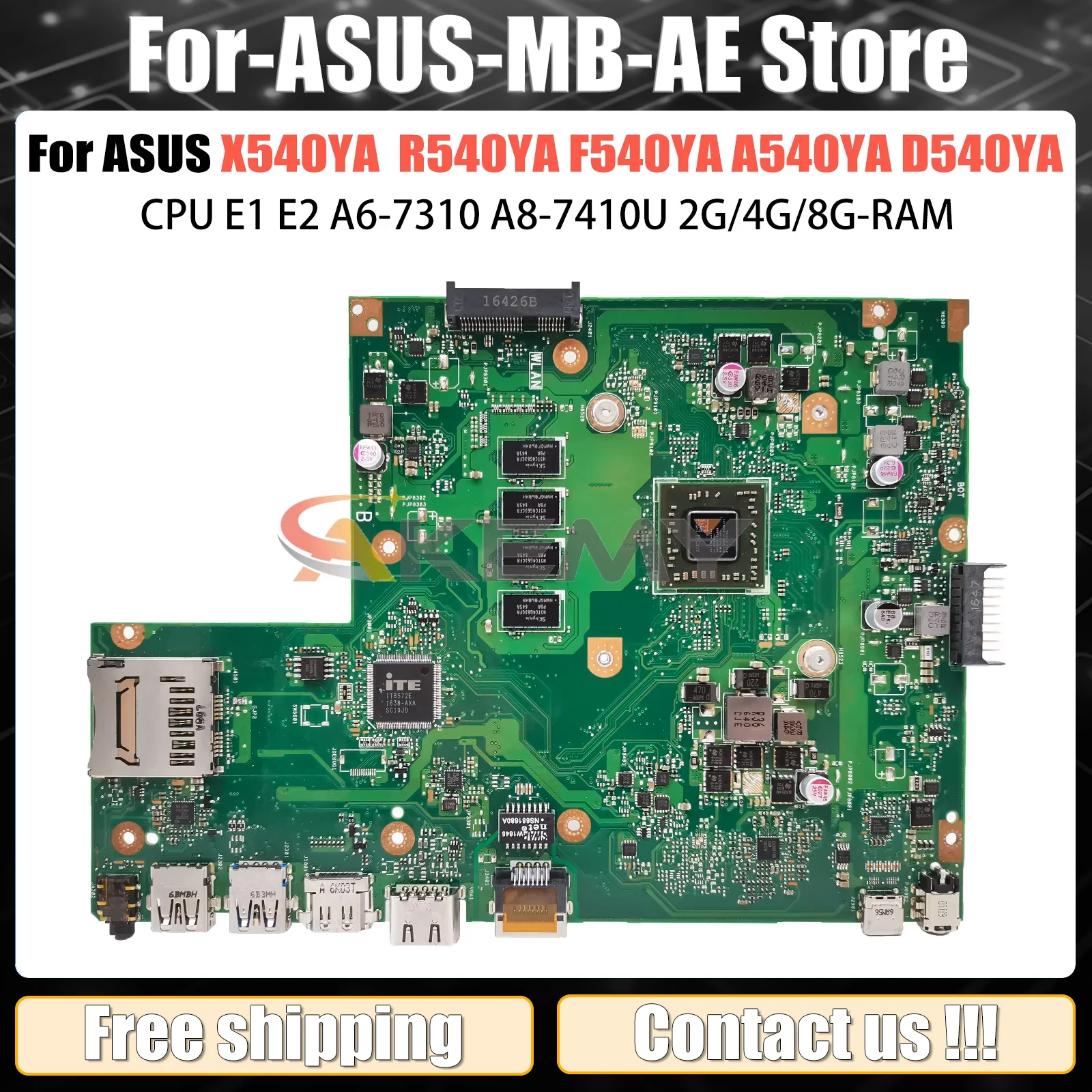 X540YA Mainboard For ASUS Vivobook R540YA F540YA A540YA D540YA laptop motherboard With E1 E2 A6-7310 A8-7410U 2G/4G/8G-RAM