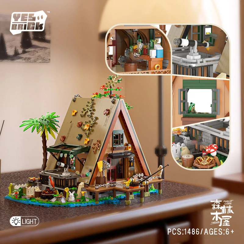 City MOC 1486pcs Forest Cabin Mini Size Building Blocks DIY City Street View Cottage Village House Bricks Toys For Children Gift