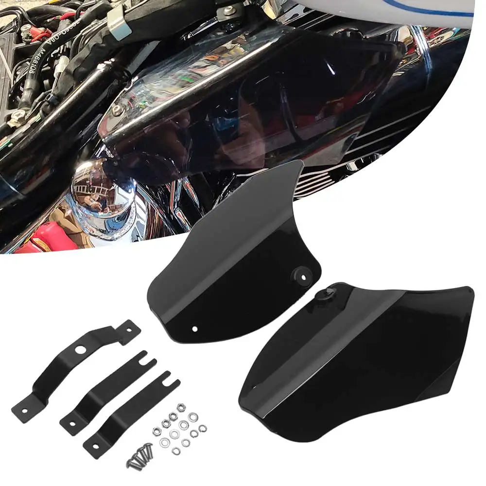 2Pcs Black Motorcycle Engine Heat Deflector Shield Cover For Harley Softail Fat Boy Heritage Springer Slim FLSTF FLSTC 2000-2017