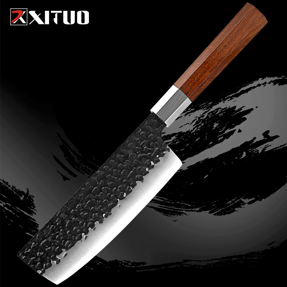 

Japanese 7 Inch Nakiri Knife Sharp Asian Kitchen Cleaver Slicing Knife Forging High Carbon Steel Rosewood Octagonal Handle