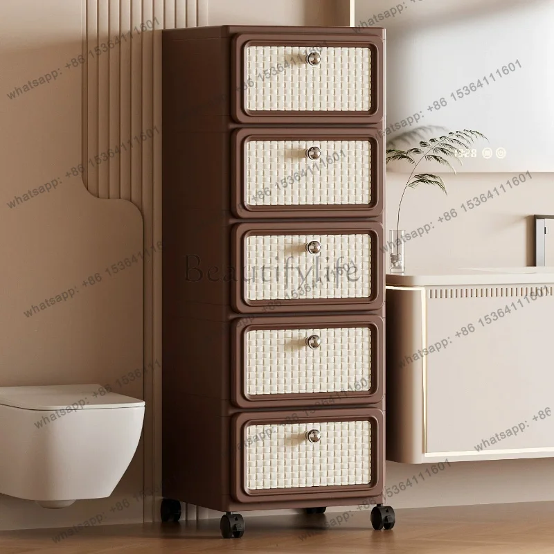 zj.Medieval Style Plastic Drawer Type Storage Cabinet Swivel Caster Nightstand Large Capacity Mobile Multi Tier Organizer Cabine