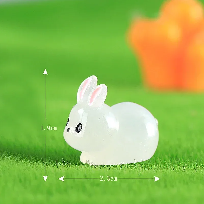 20Pcs Mini Glow Rabbit Ornament  Nightglow Animal Figurines Car Interior Office Living Room DIY Rabbit Decorations Accessories