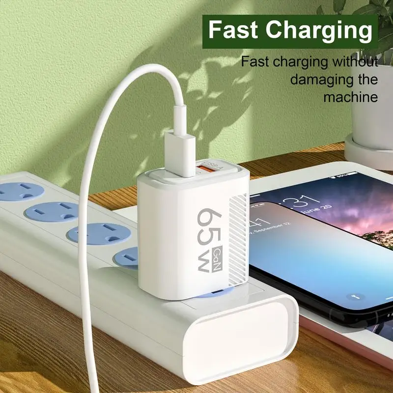 Wall Charger Adapter 65w 2-Port USB C Wall Charger Phones Double Port Quick Charging Adapter Cube for Home Dorm Travel Hotel